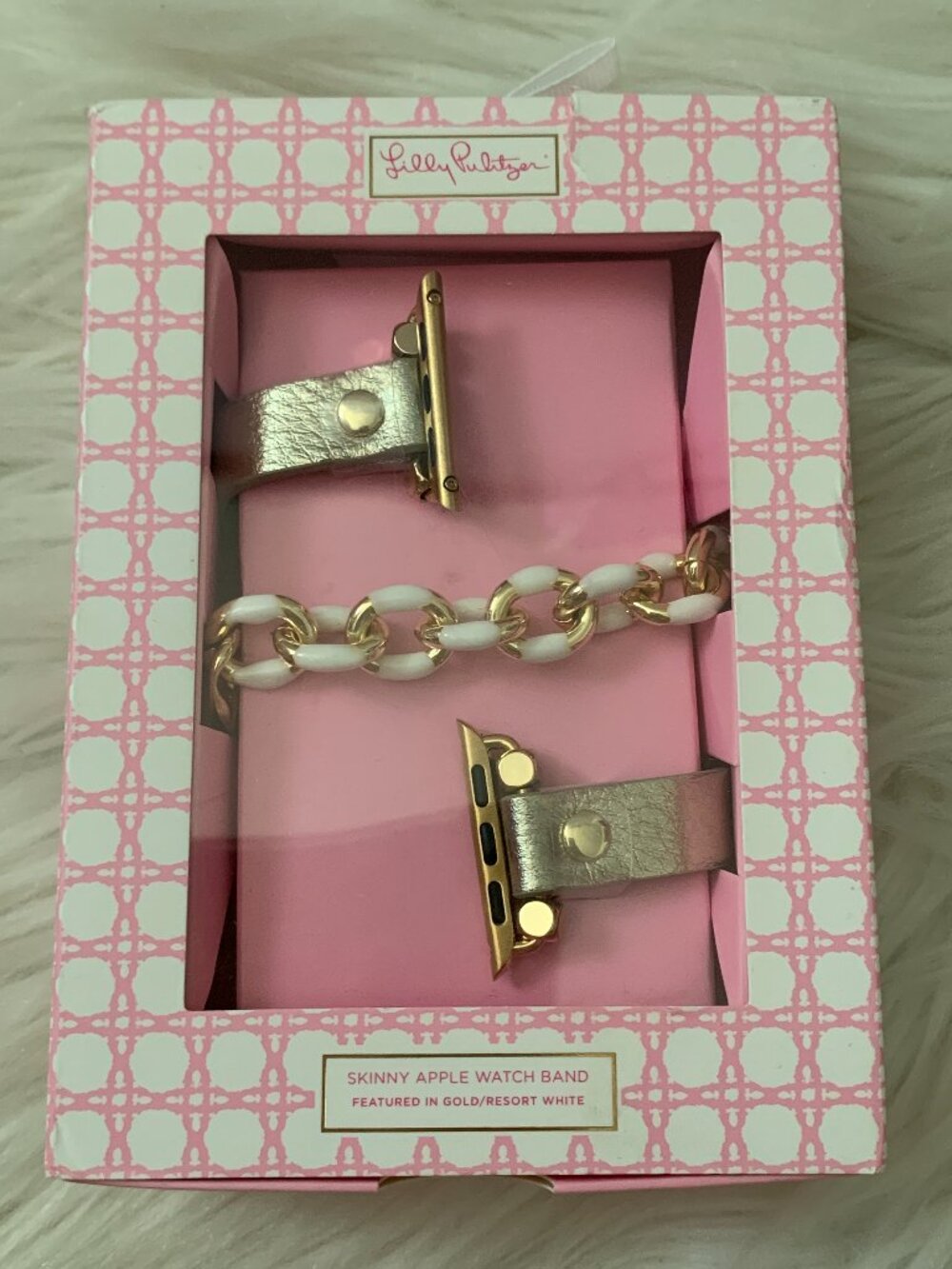 LILLY PULITZER Skinny Apple Wrap Around Watch Band in Gold/Resort White